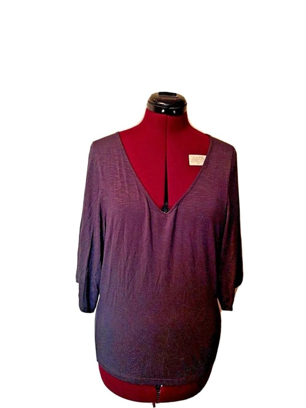 Anthropologie Deletta Women's Gray V-Neck Top Size Small Wide Bell Sleeves Boho
